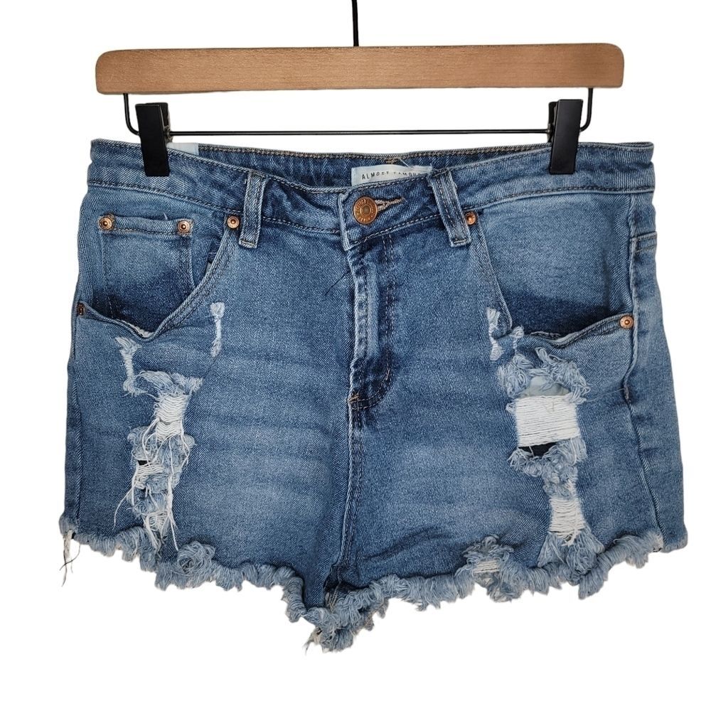 Almost Famous destroyed raw hem denim jean shorts size 11